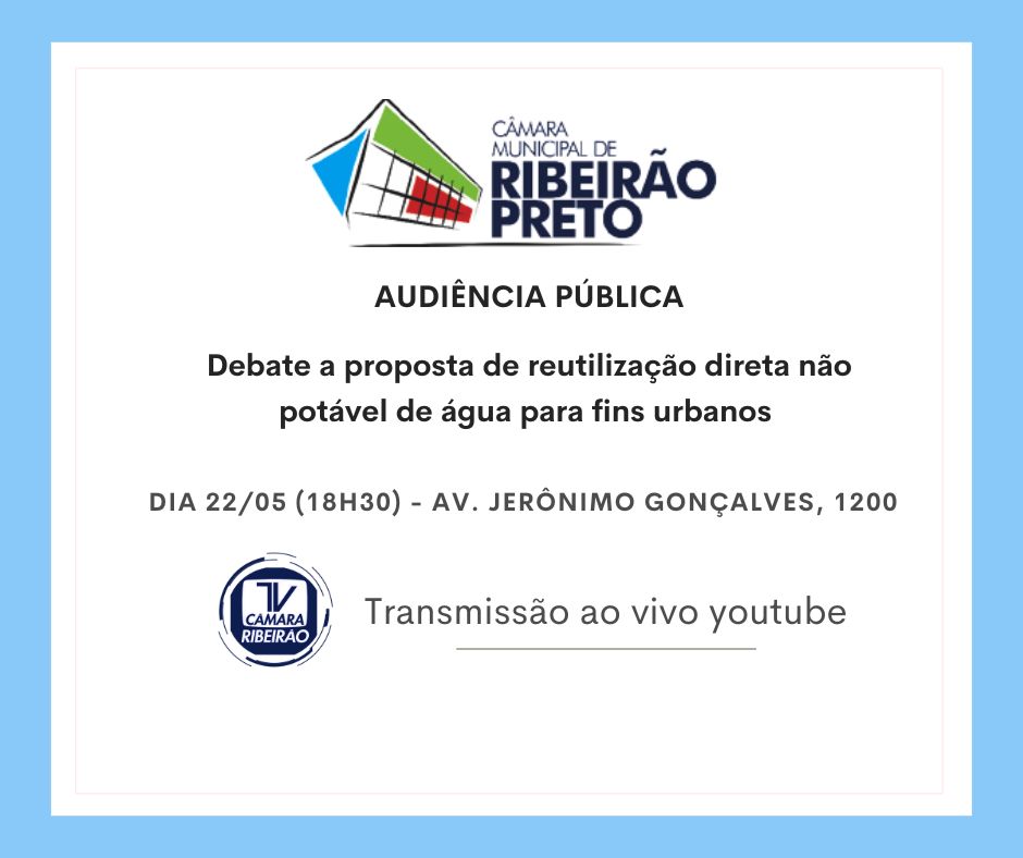 Câmara debaterá reutilização direta não potável de água para fins urbanos