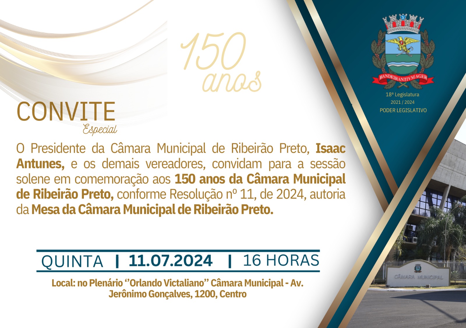 Convite 150 anos da Câmara Municipal